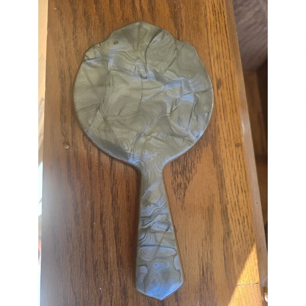 Art Deco Bakelite Green Marbleized Hand Held Vanity Mirror